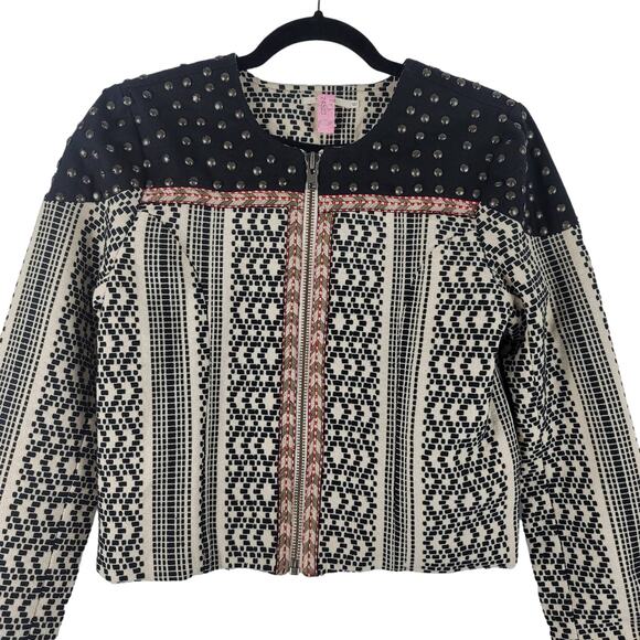 TulaRosa Aztec Studded Embroidered Front Zip Jacket M * Read - Picture 1 of 12